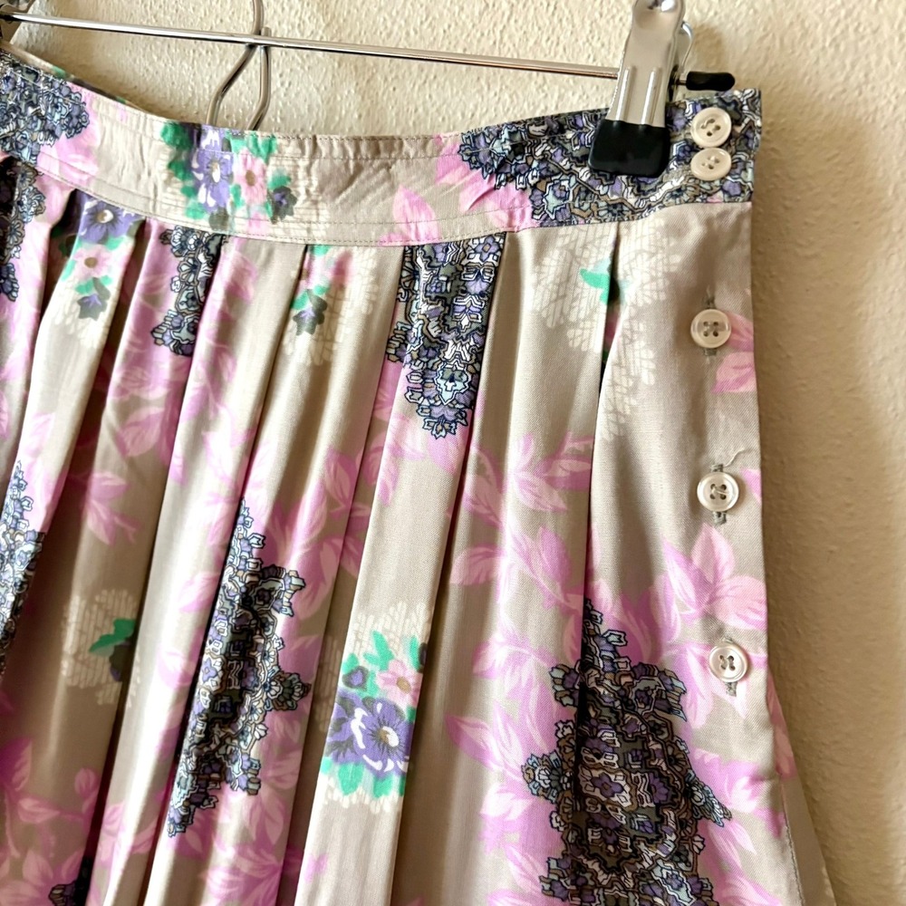 Vintage Worthington Floral Medallion Pleated Tan Maxi Skirt Boho Flowy Size S/M - Picture 4 of 8
